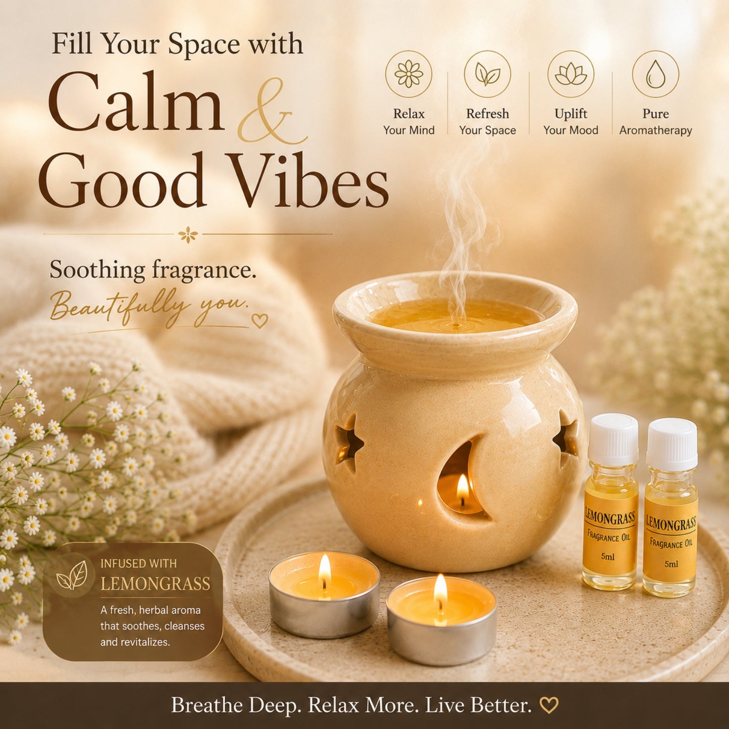 AuraDecor GS-02 Aroma Oil Burner Gift Set LemonGrass (Master Pack of 18pcs)