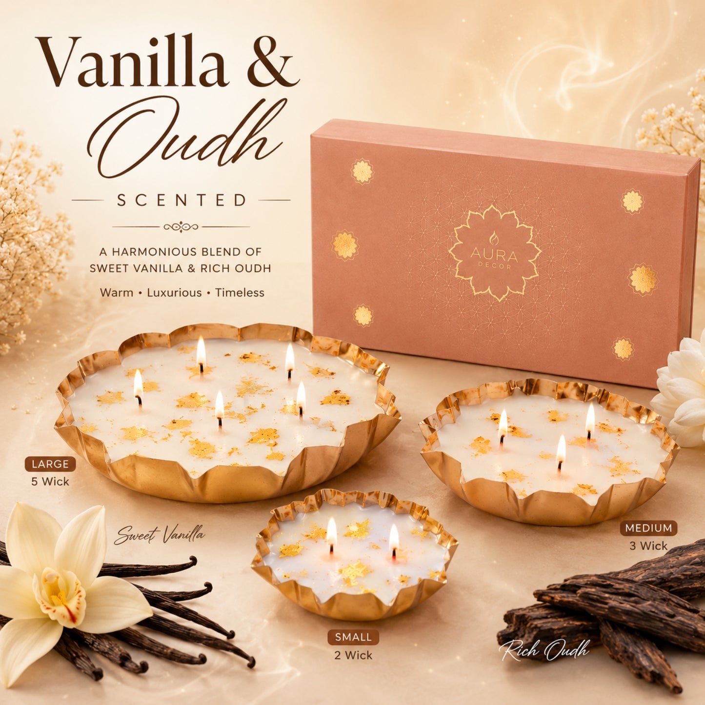 Bulk Buy Set of 3 Lotus Urli Gift Set (Oudh Fragrance ) [10 box Master pack]