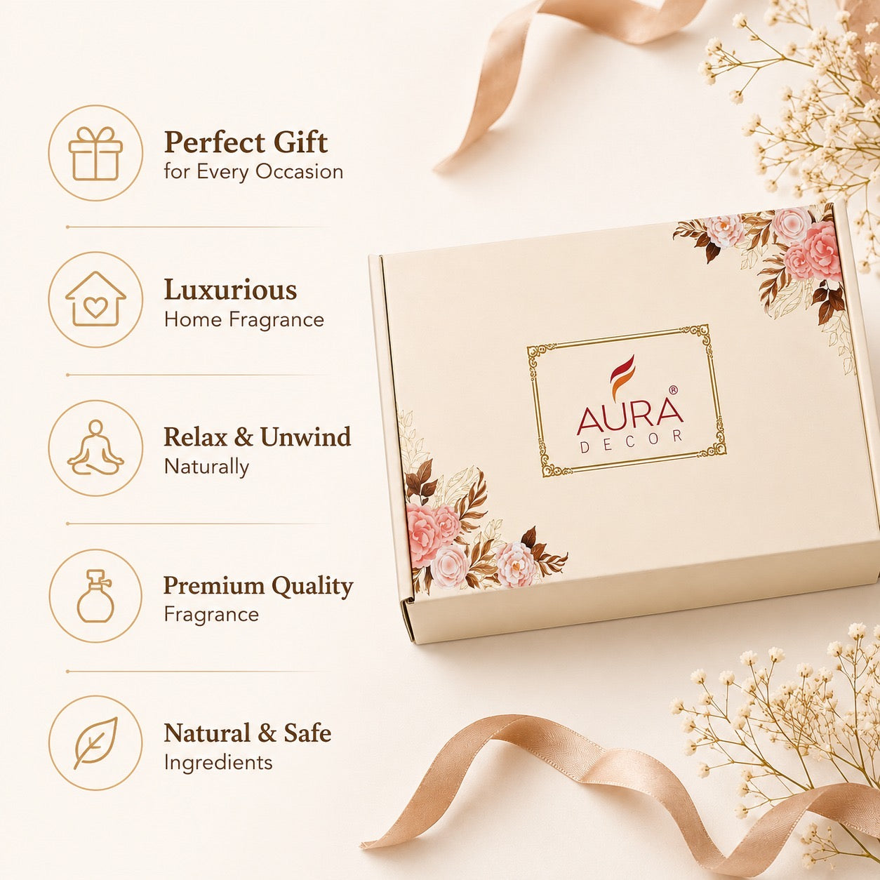AuraDecor Premium Aroma Gift Set - 15 with Ceramic Diffuser Burner, Vanilla Aroma Oil, Tealight Candles, Floating Candles, Incense Sticks(Vanilla)