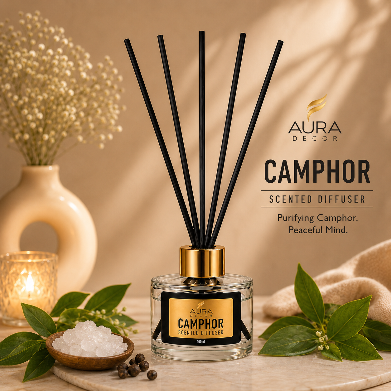 Bulk Buy Camphor Reed Diffuser | 100ml Long-Lasting Home Fragrance (Master pack of 25pcs)