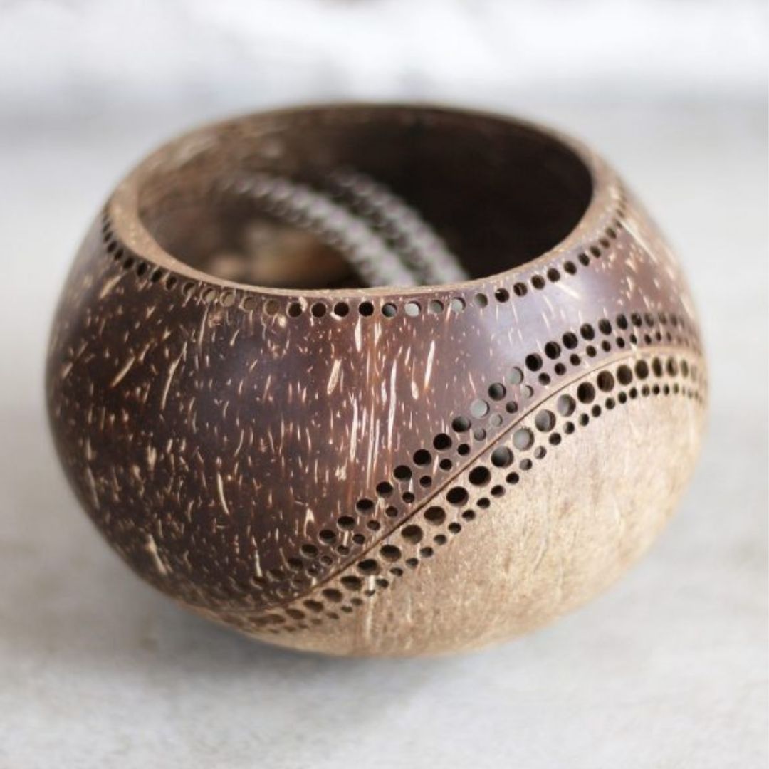 Hand Carved Coconut Shell Candle Holder - Exotic