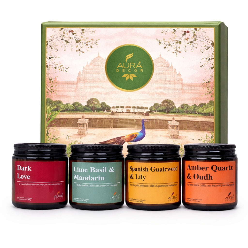 Bulk Buy AuraDecor Amber Jar Set of 4 in 2 Variants in a Gift Box (MOQ 10 Sets)