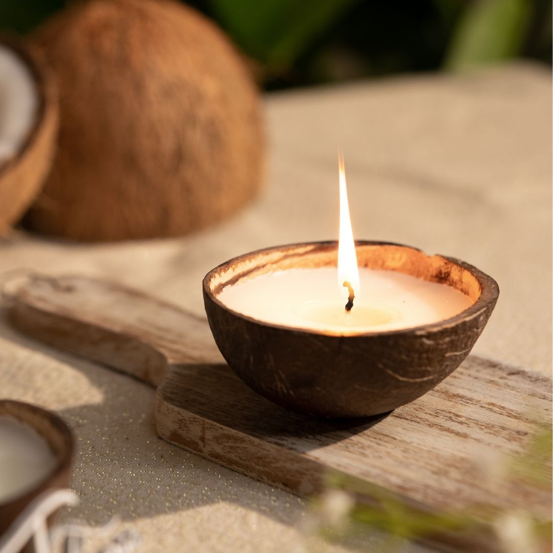 Coconut Shell Candle/Diya | Eco-Friendly Scented Soy Wax Candles Set of 2