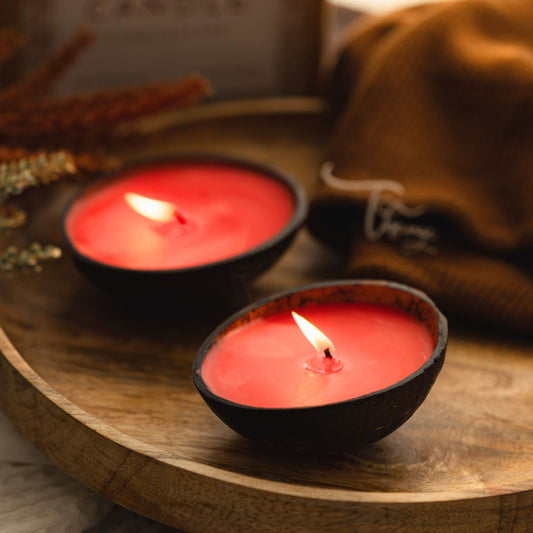 Coconut Shell Candle/Diya | Eco-Friendly Scented Soy Wax Candles Set of 2