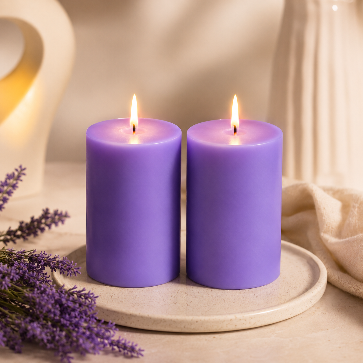 AuraDecor Scented Pillar Candles Set of 2 | 25 Hours Burn Time (Lavender)