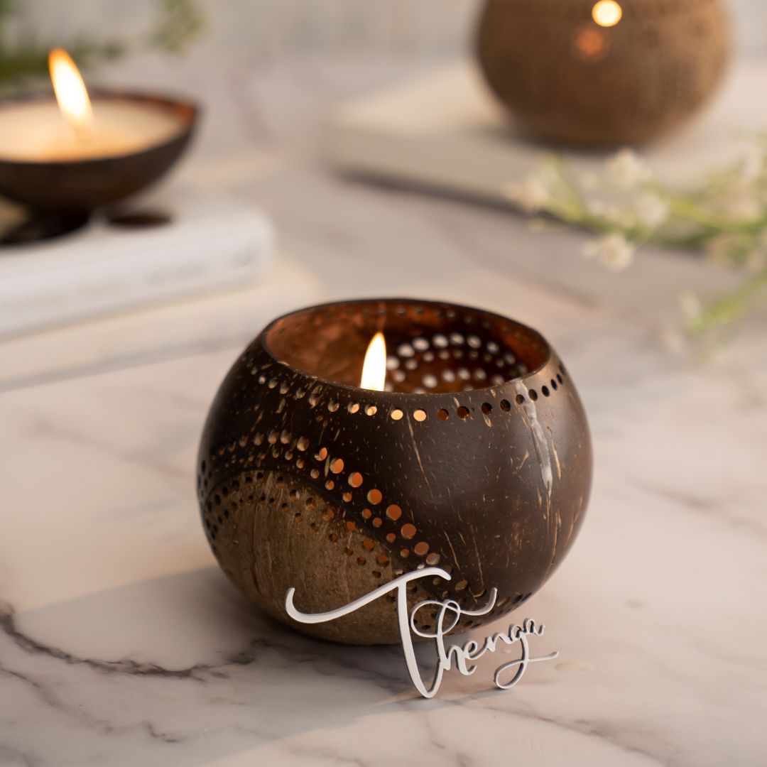 Hand Carved Coconut Shell Candle Holder - Exotic