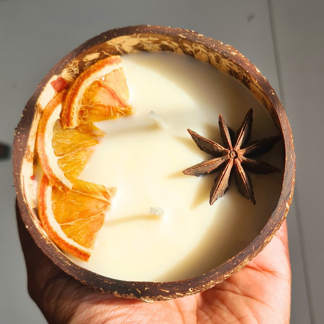 Coconut Shell Candle/Diya | Eco-Friendly Scented Soy Wax Set of 2