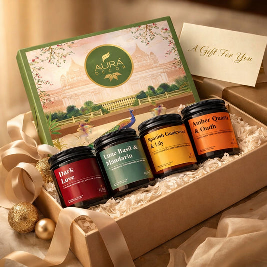 Bulk Buy AuraDecor Amber Jar Set of 4 in 2 Variants in a Gift Box (MOQ 10 Sets)
