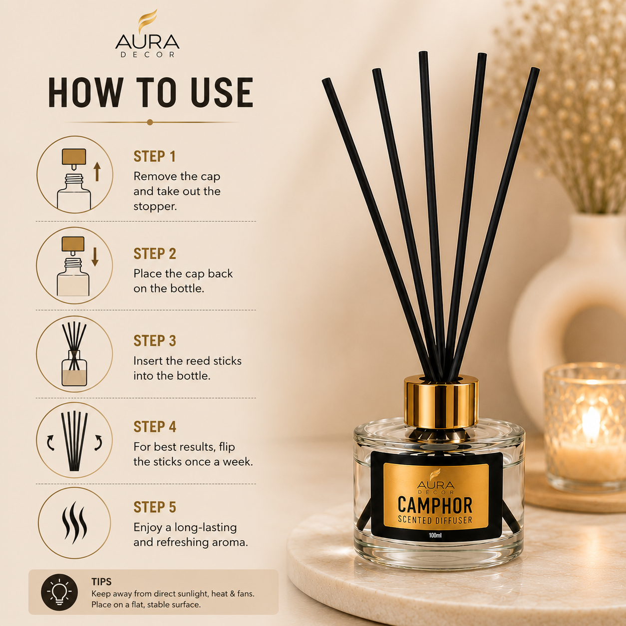 Bulk Buy Camphor Reed Diffuser | 100ml Long-Lasting Home Fragrance (Master pack of 25pcs)
