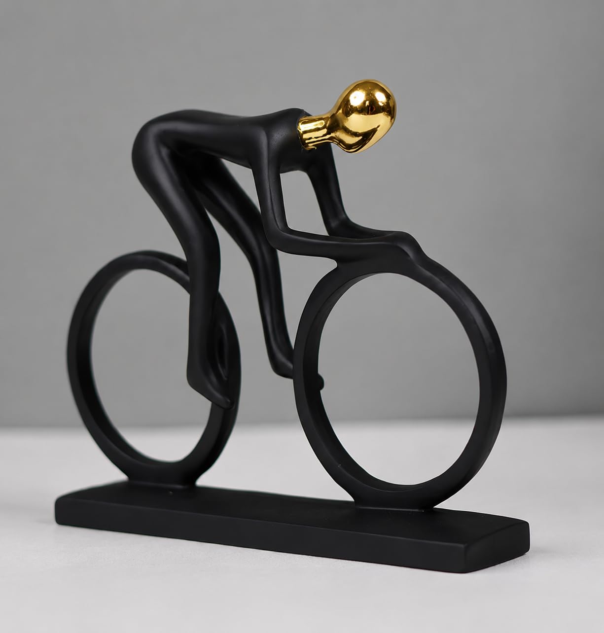 AuraDecor Cyclist Figurine, Modern Abstract Resin Showpiece in Black & Gold