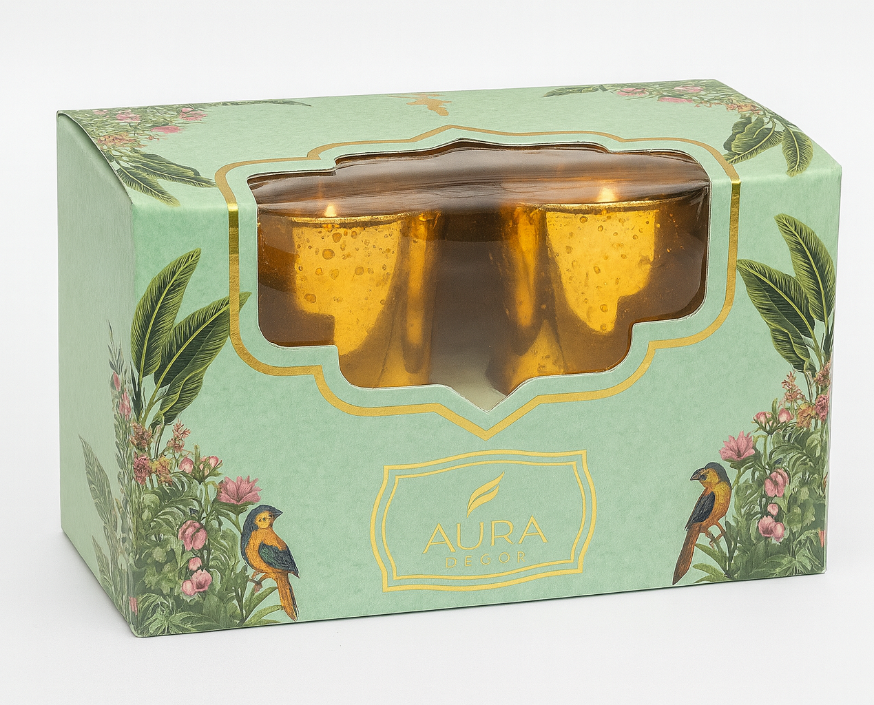 Bulk Buy AuraDecor Golden Mercury Votive Glass Candle Jasmine Fragrance Set of 2 (MOQ 20 Sets)