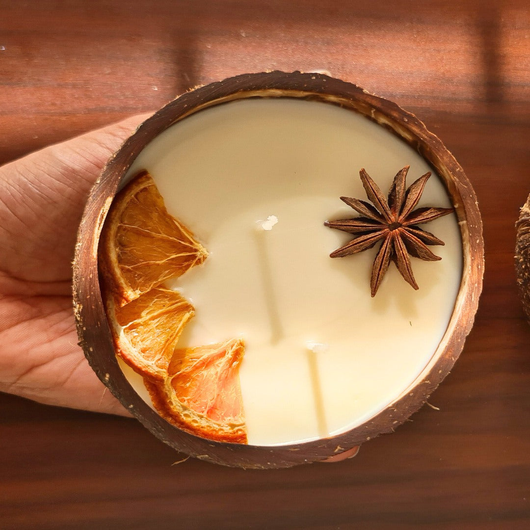 Coconut Shell Candle/Diya | Eco-Friendly Scented Soy Wax Set of 2