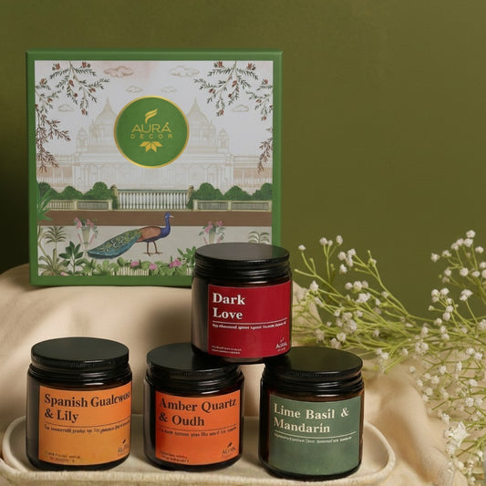 AuraDecor Premium Amber Jar Scented Candle Set of 4 Gift Set in 2 Variants