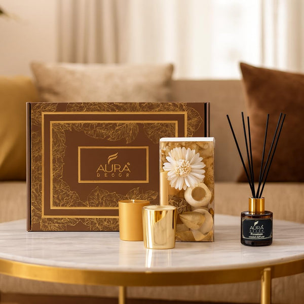 Auradecor Amber Gold Gift set | Scented Candles & Potpourri
