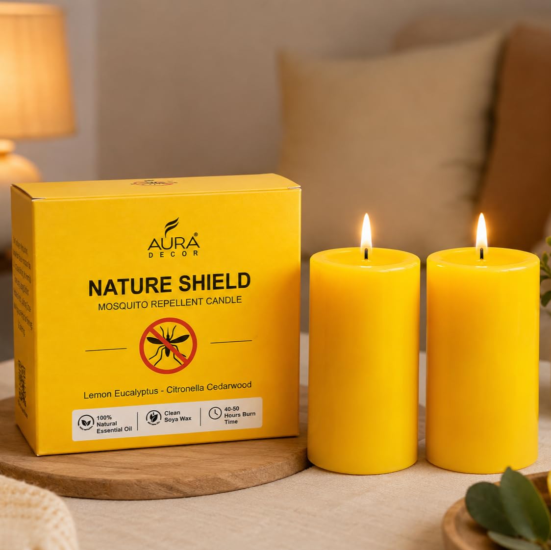 AuraDecor Anti Mosquito Pillar Candle Set of 2 | Mosquito Repellent Pillar Candle
