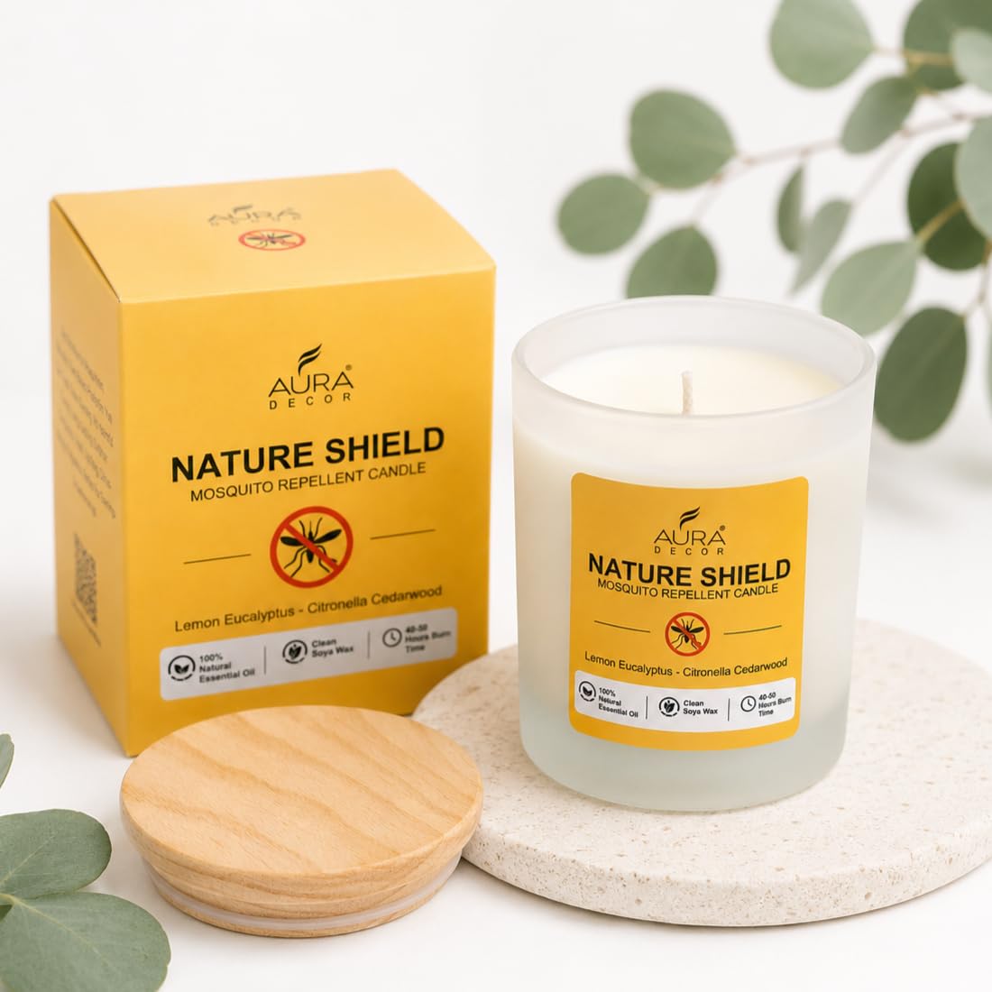 AuraDecor Nature Shield Mosquito Repellent Soy Wax Candle | Natural Anti-Mosquito Candle | 40-50 Hours Burn Time