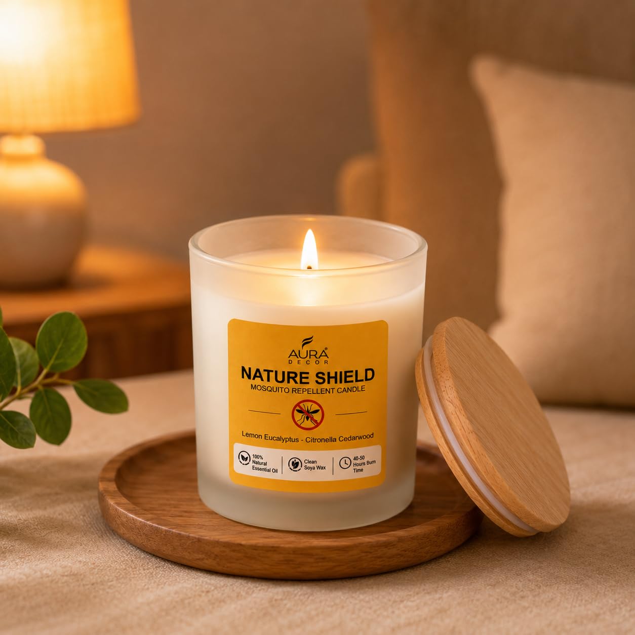 AuraDecor Nature Shield Mosquito Repellent Soy Wax Candle | Natural Anti-Mosquito Candle | 40-50 Hours Burn Time