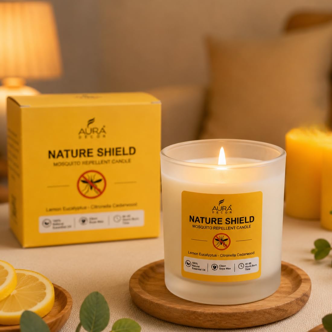 AuraDecor Nature Shield Mosquito Repellent Soy Wax Candle | Natural Anti-Mosquito Candle | 40-50 Hours Burn Time