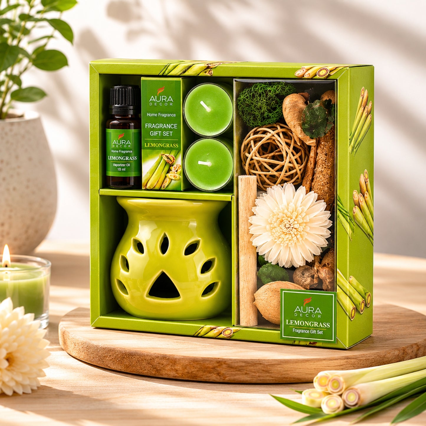 AuraDecor Gift Set New ( GS-16 ) ( Diffuser , Fragrance, Potpourri & 2 Tealights )