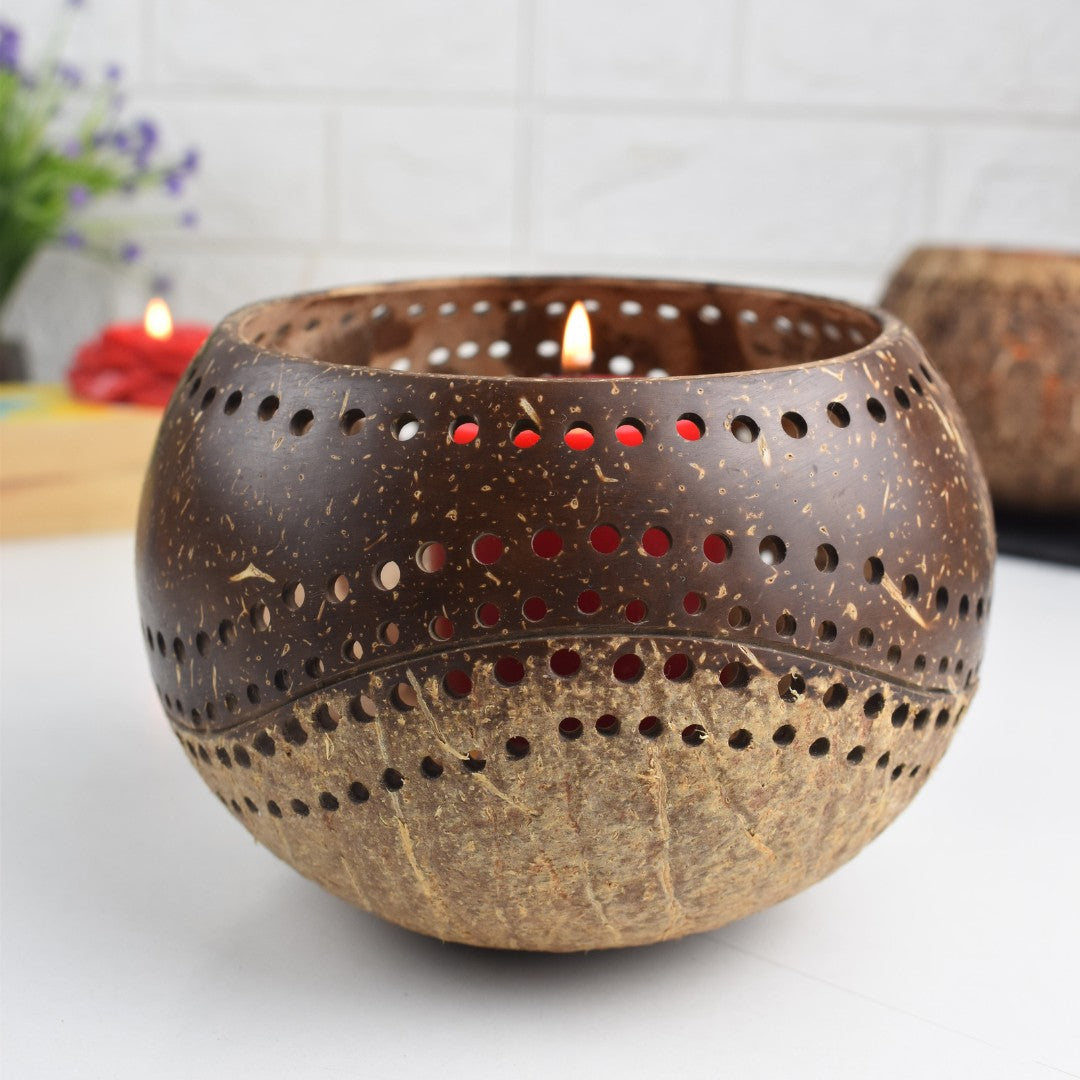 Hand Carved Coconut Shell Candle Holder - Exotic