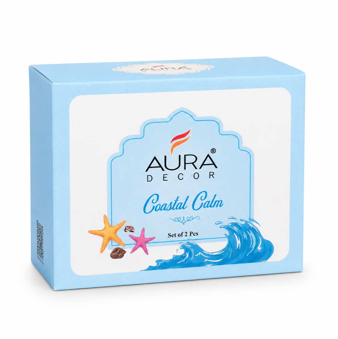 AuraDecor Scented Pillar Candles Set of 2 | 25 Hours Burn Time | (Coastal Calm)