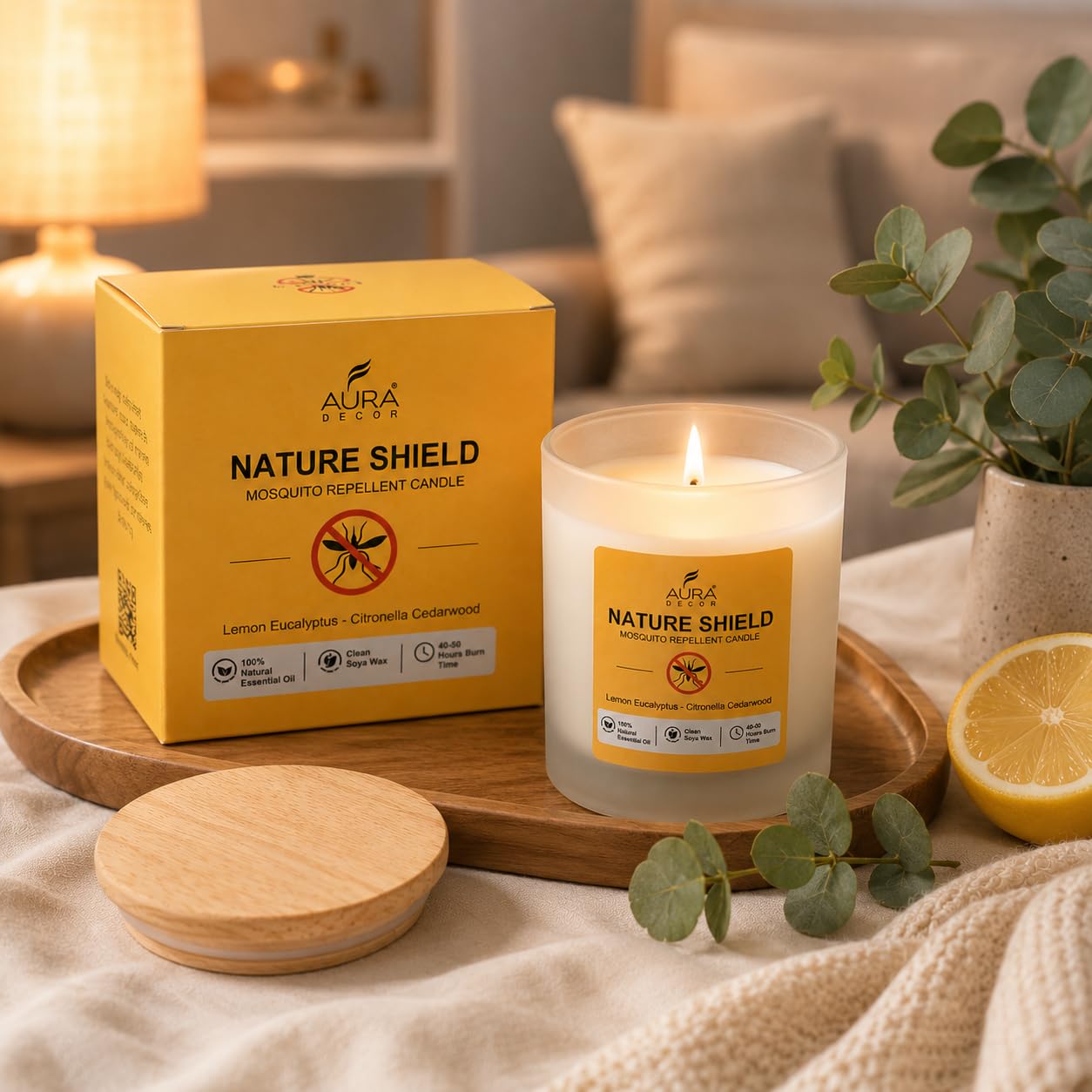 AuraDecor Nature Shield Mosquito Repellent Soy Wax Candle | Natural Anti-Mosquito Candle | 40-50 Hours Burn Time