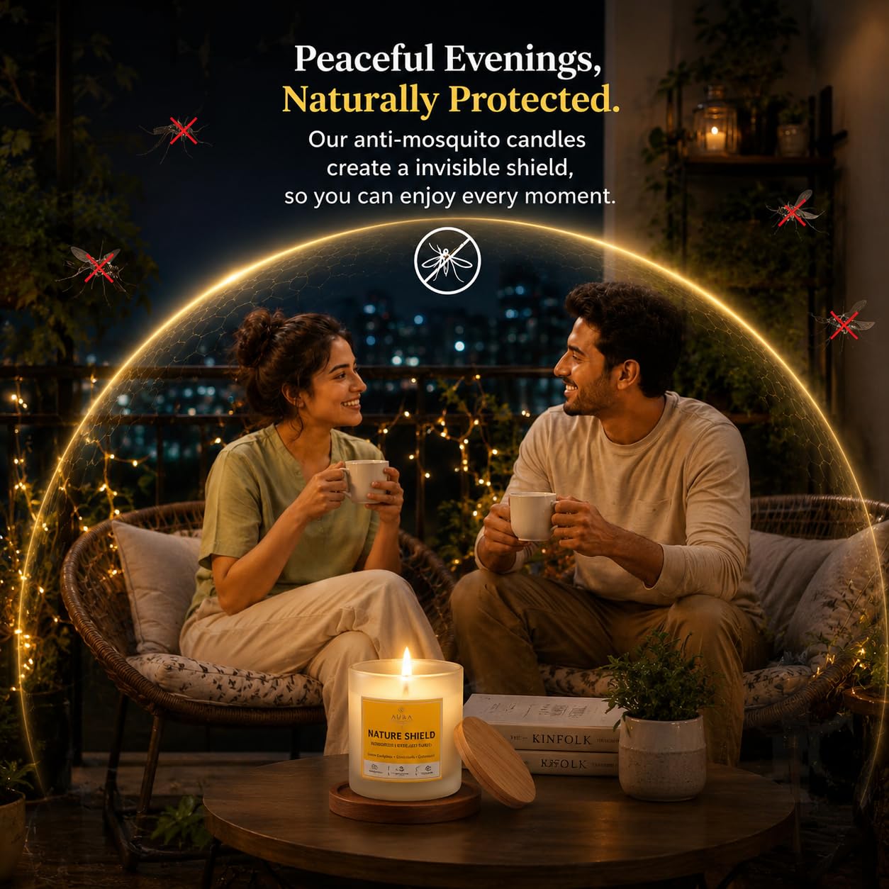 AuraDecor Nature Shield Mosquito Repellent Soy Wax Candle | Natural Anti-Mosquito Candle | 40-50 Hours Burn Time