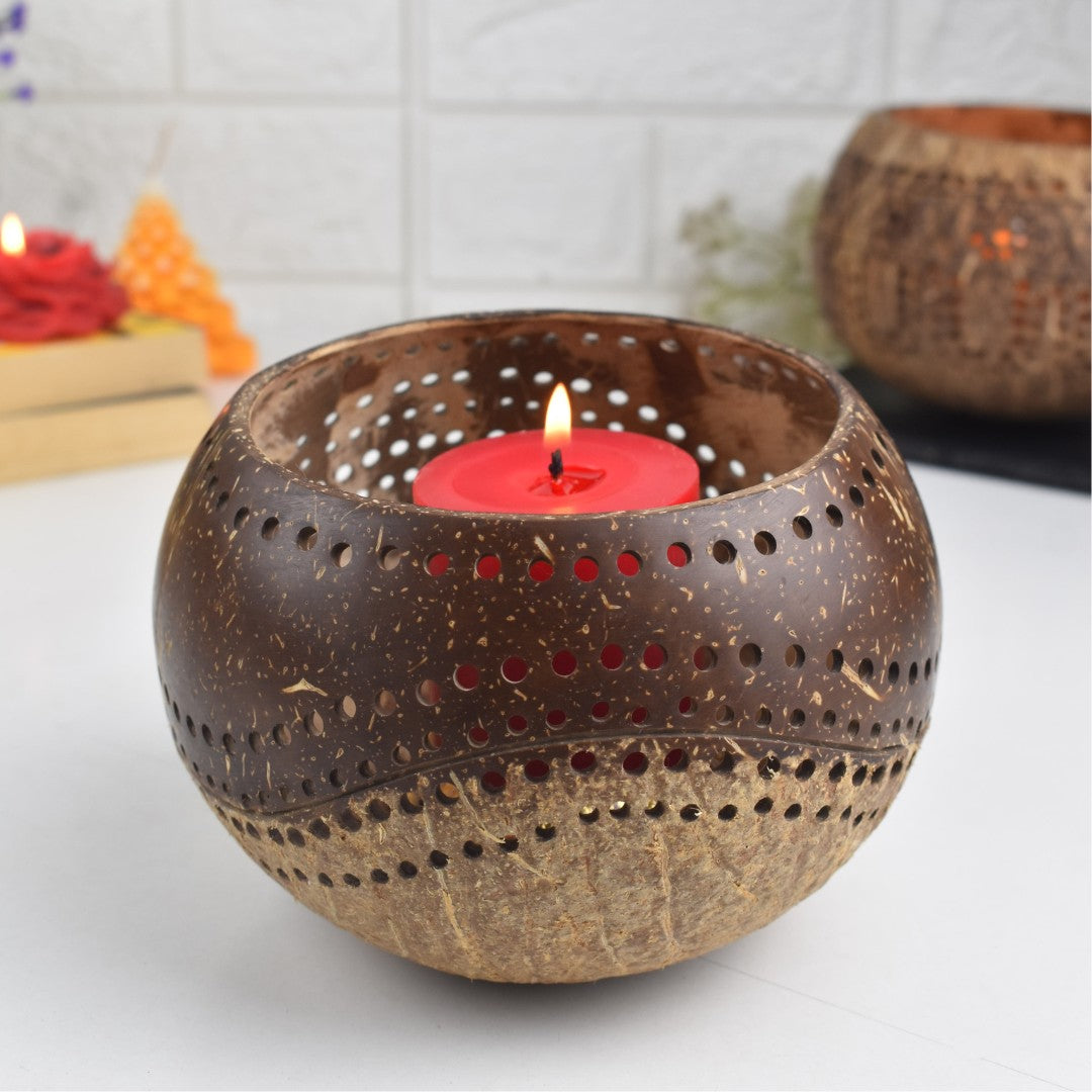 Hand Carved Coconut Shell Candle Holder - Exotic