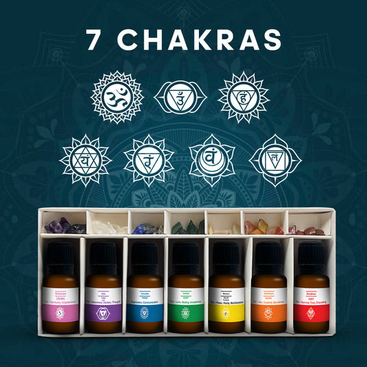 Bulk Buy AuraDecor 7 Chakras Essential Oils with 7 Chakras Gems ( 28 Sets )