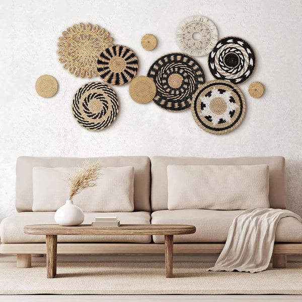 Auradecor Boho Wall Basket Decor Decorative Natural Woven Basket (11Pcs) Wall Decor Art Round Hanging Baskets for Home Decorations, Multi Sizes(Boho)