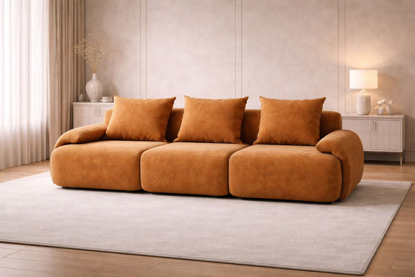 Auradecor Verona 3‑Seater Compressed Sofa – Premium Upholstery, High‑Density Sponge