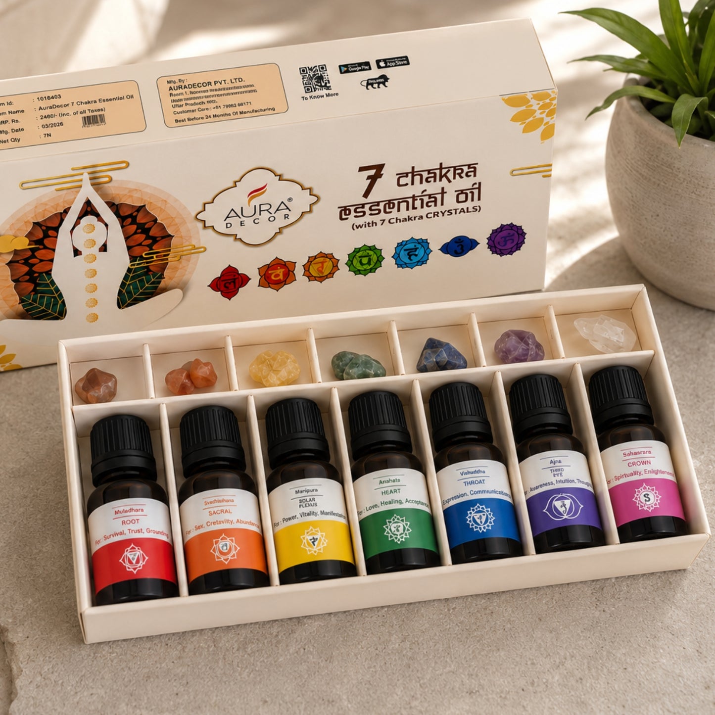 AuraDecor 7 Chakras Essential Oils with 7 Chakras Gems