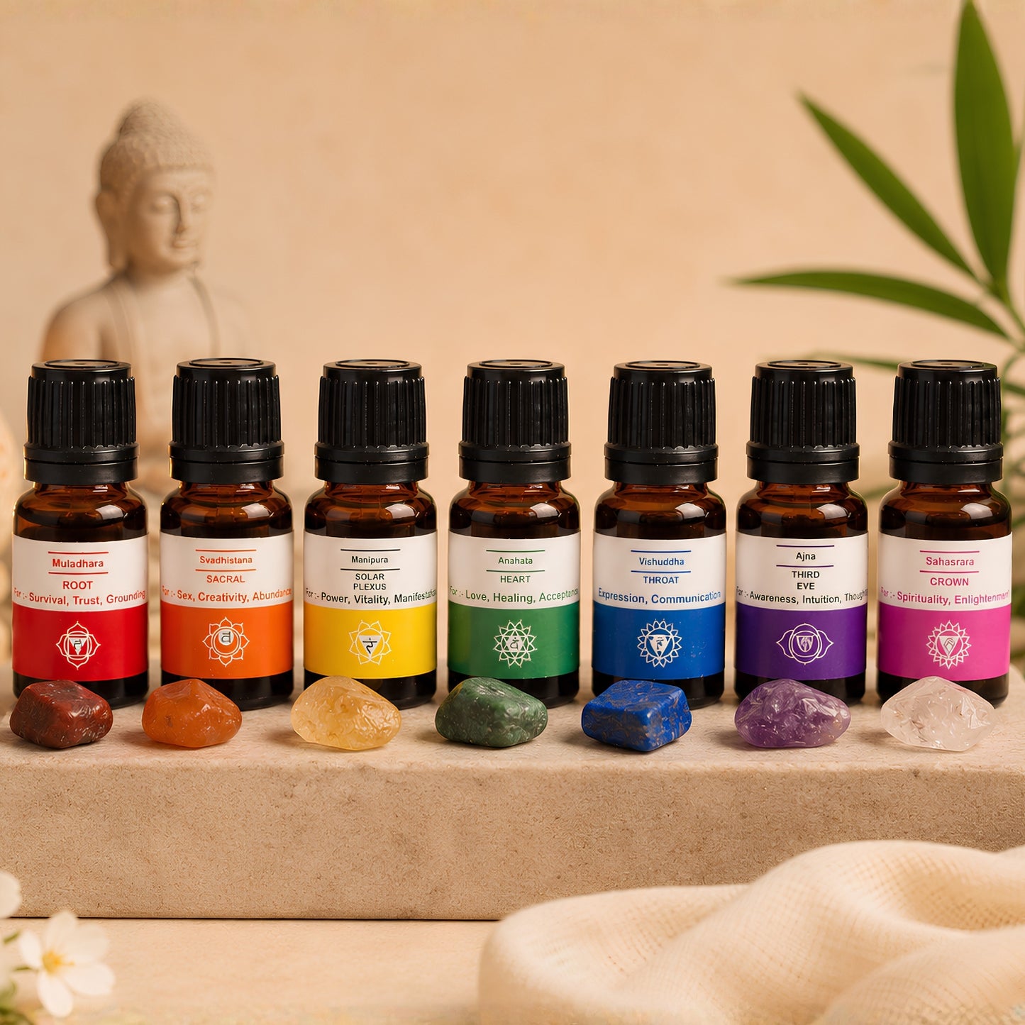 AuraDecor 7 Chakras Essential Oils with 7 Chakras Gems