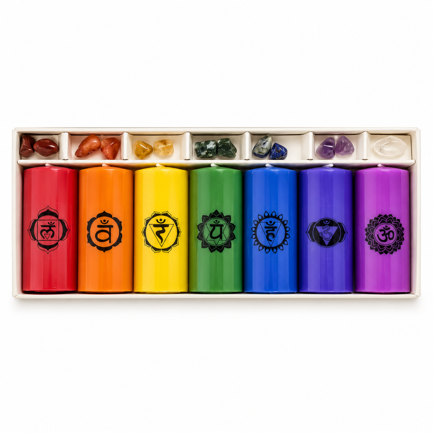 AuraDecor 7 Chakras Pillar Candles with 7 Chakras Gems