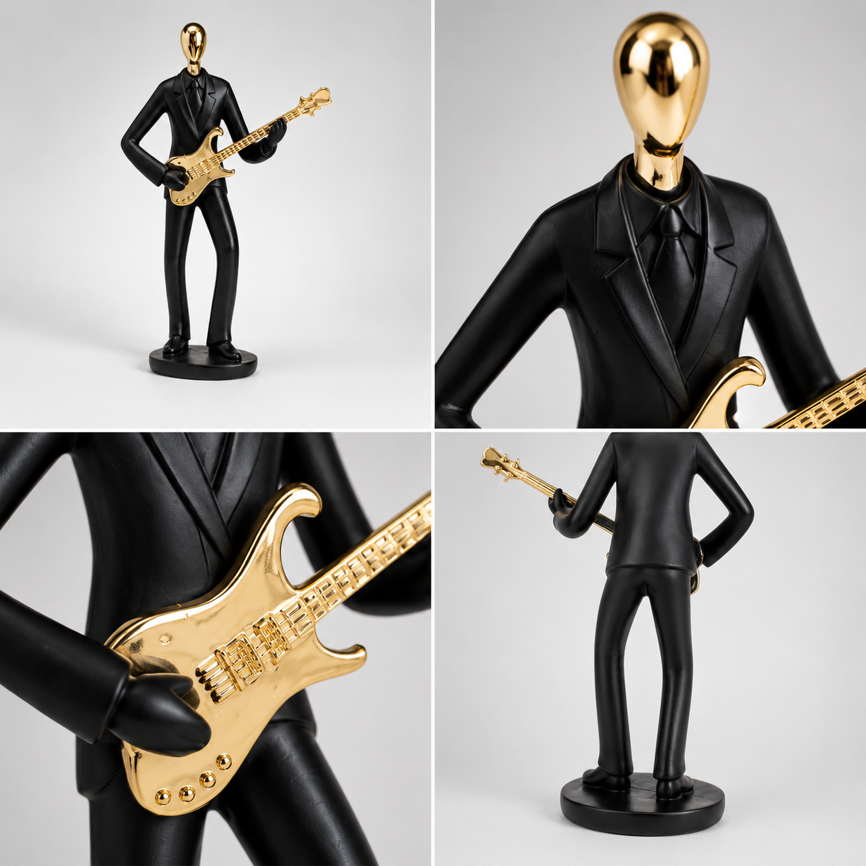 AuraDecor Guitarist Figurine, Modern Abstract Resin Showpiece in Black & Gold