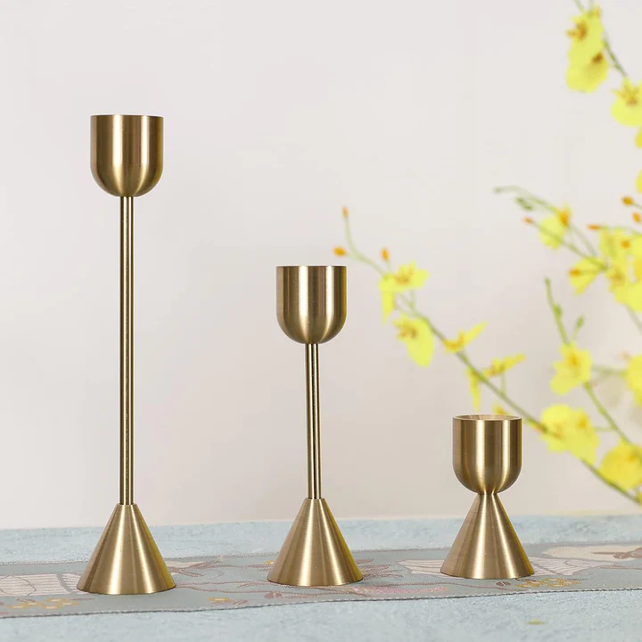 Brass Gold Candlestick Holder - Set of 3 Taper Candle Holder