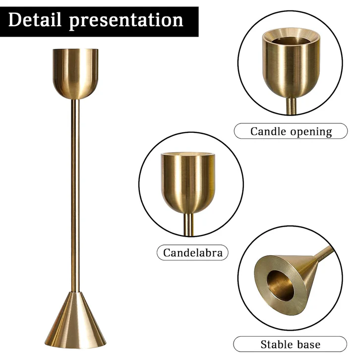 Brass Gold Candlestick Holder - Set of 3 Taper Candle Holder