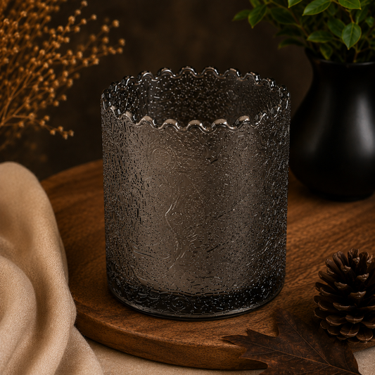 AuraDecor Empty Embossed Glass Jar – Scalloped Rim