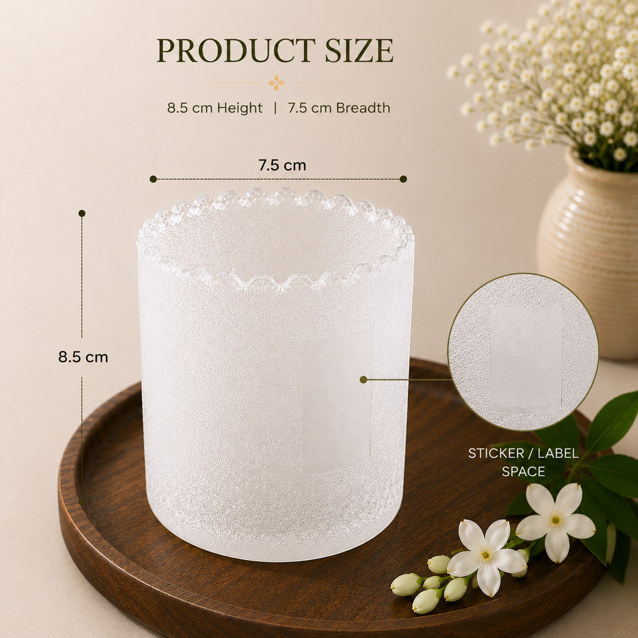 AuraDecor Empty Embossed Glass Jar – Scalloped Rim
