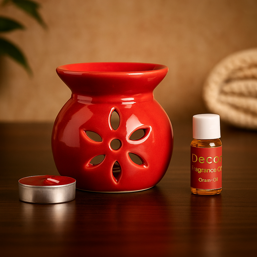 AuraDecor Set of 2 Assorted  Aroma Oil Burner with Tealights & 5 ml Aroma Oil