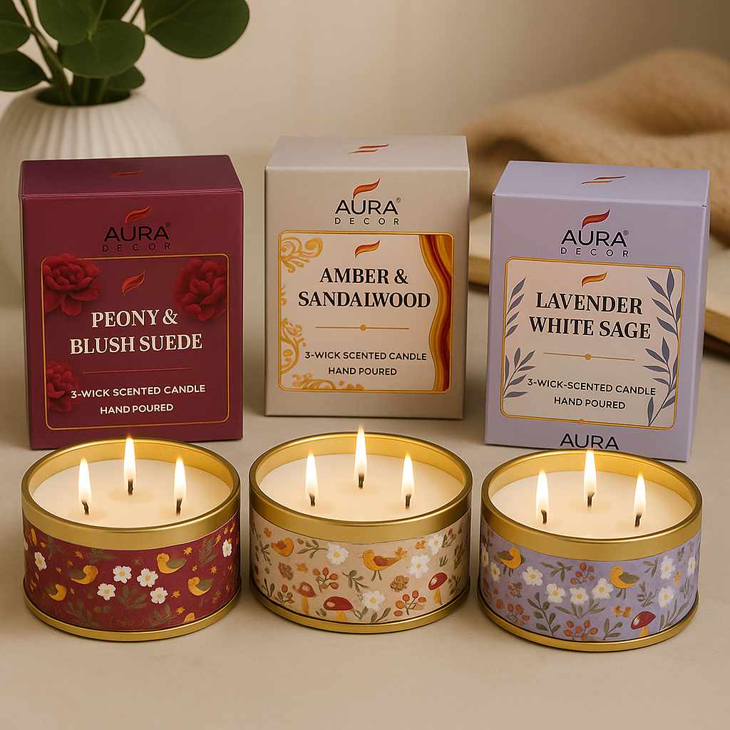 Auradecor 3-Wick Scented Charm Tin Candle