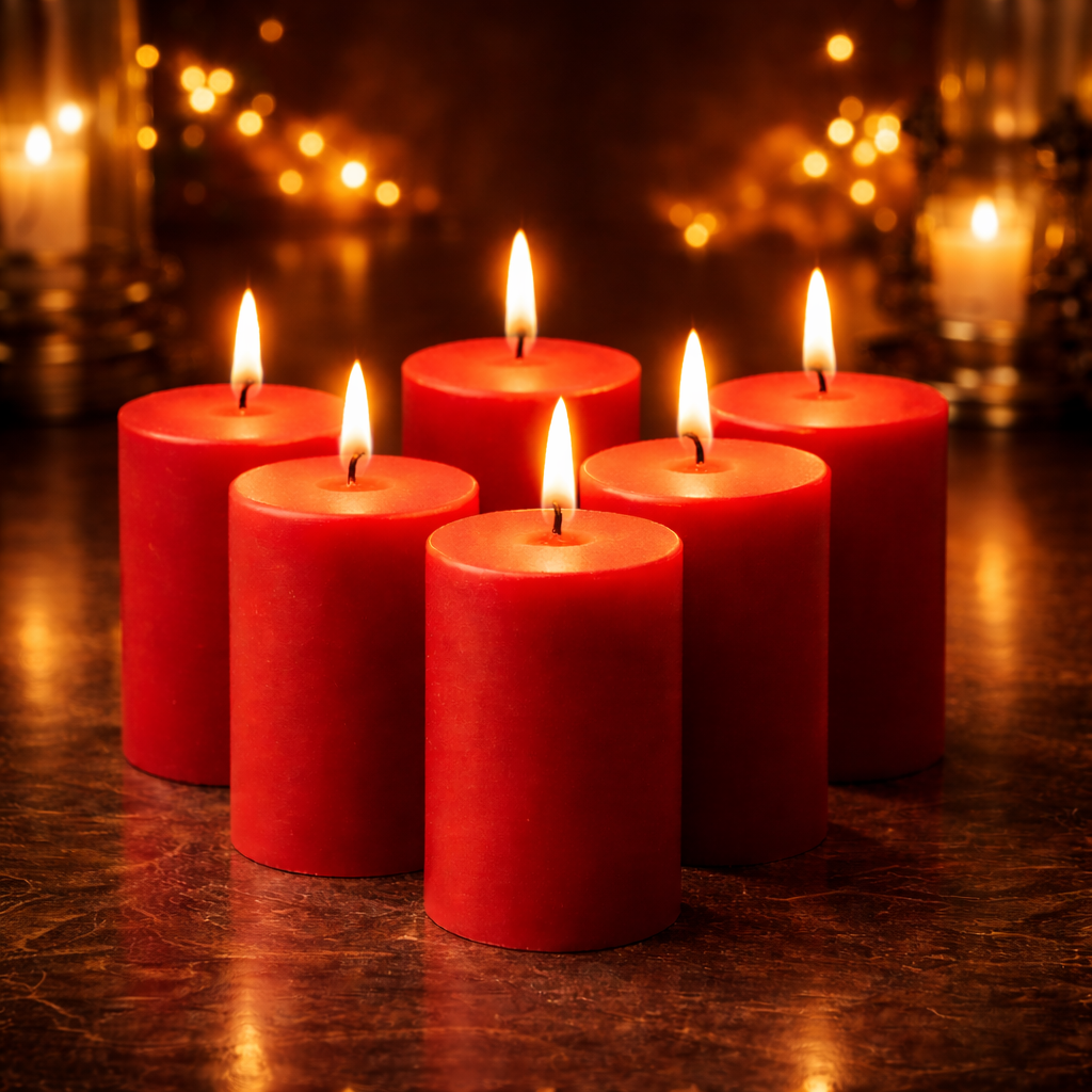 AuraDecor Set of 6  Red Pillar Candles 2*2 inch Each