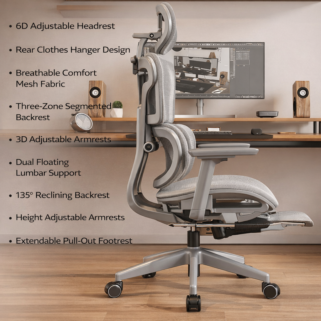 Auradecor Lumisync Ergonomic Recliner Office Chair with Headrest & Silent Wheels