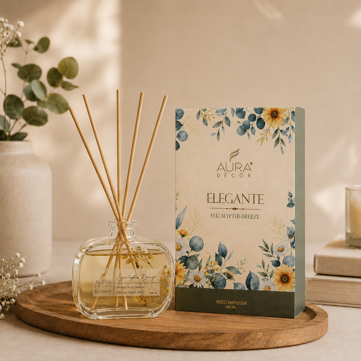 AuraDecor Elegante Reed Diffuser Gift Set | Premium Home Fragrance with Dried Flowers | 100 ml