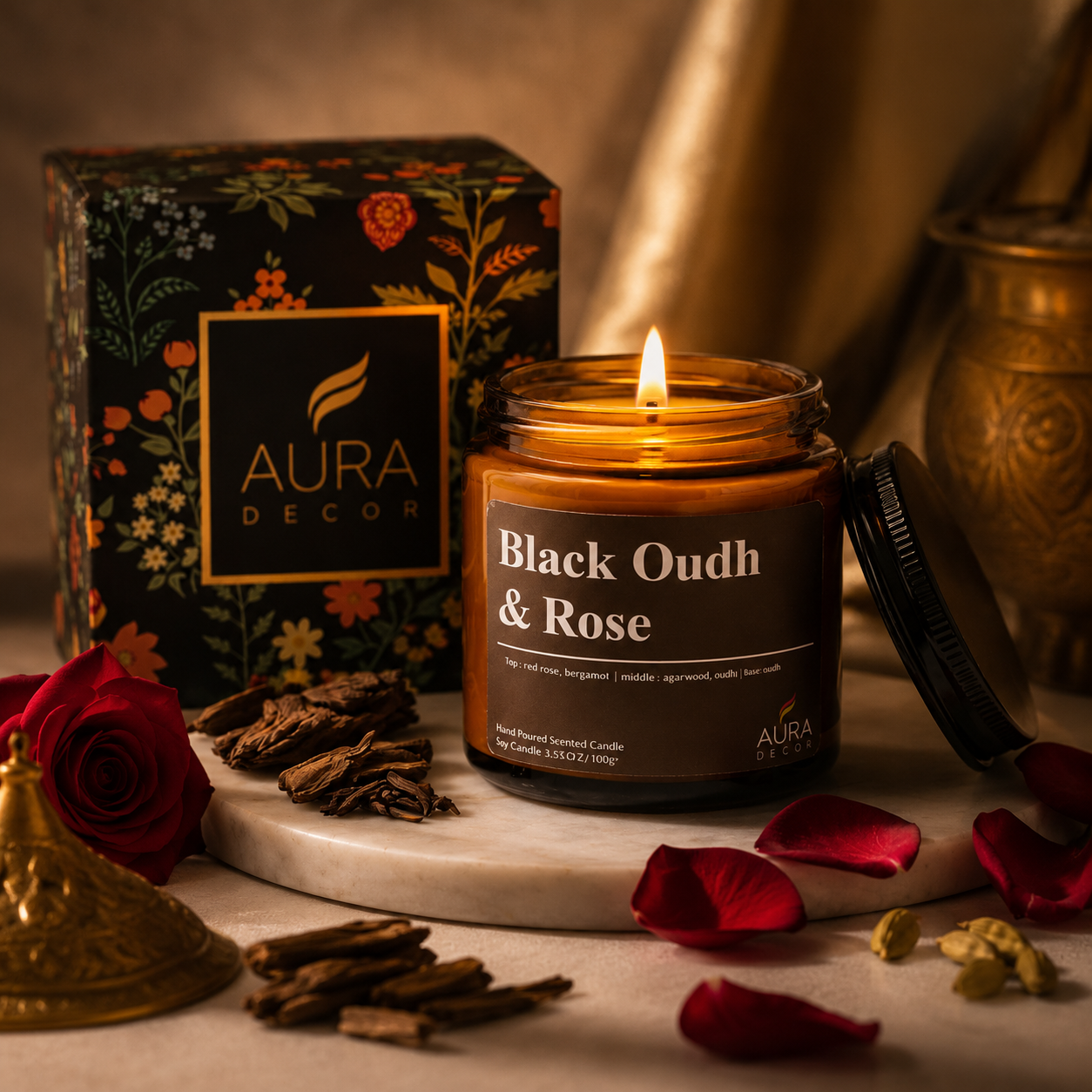 AuraDecor Amber Jar 100gm , Soya Wax Jar Candle , Premium Fragrances