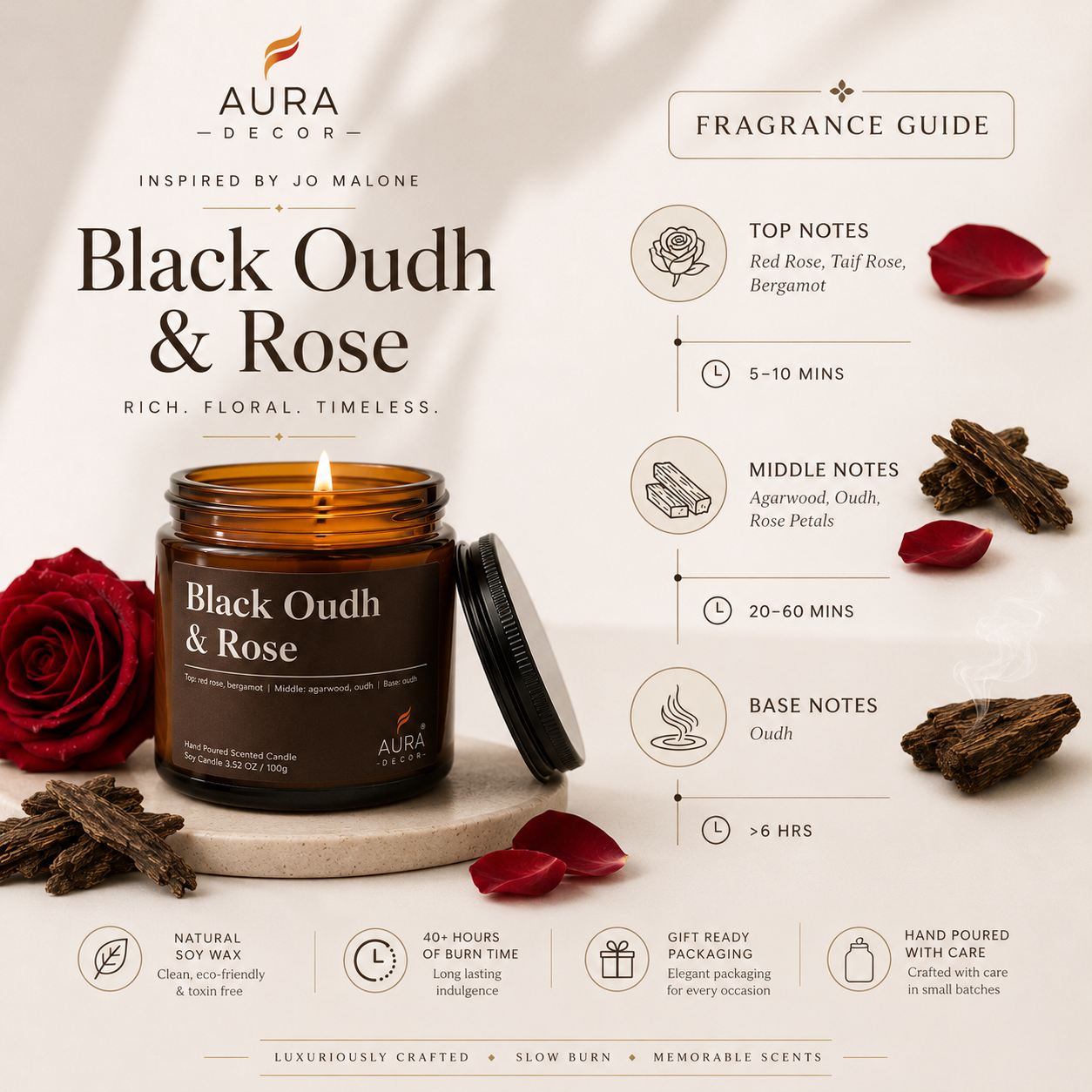 AuraDecor Amber Jar 100gm , Soya Wax Jar Candle , Premium Fragrances