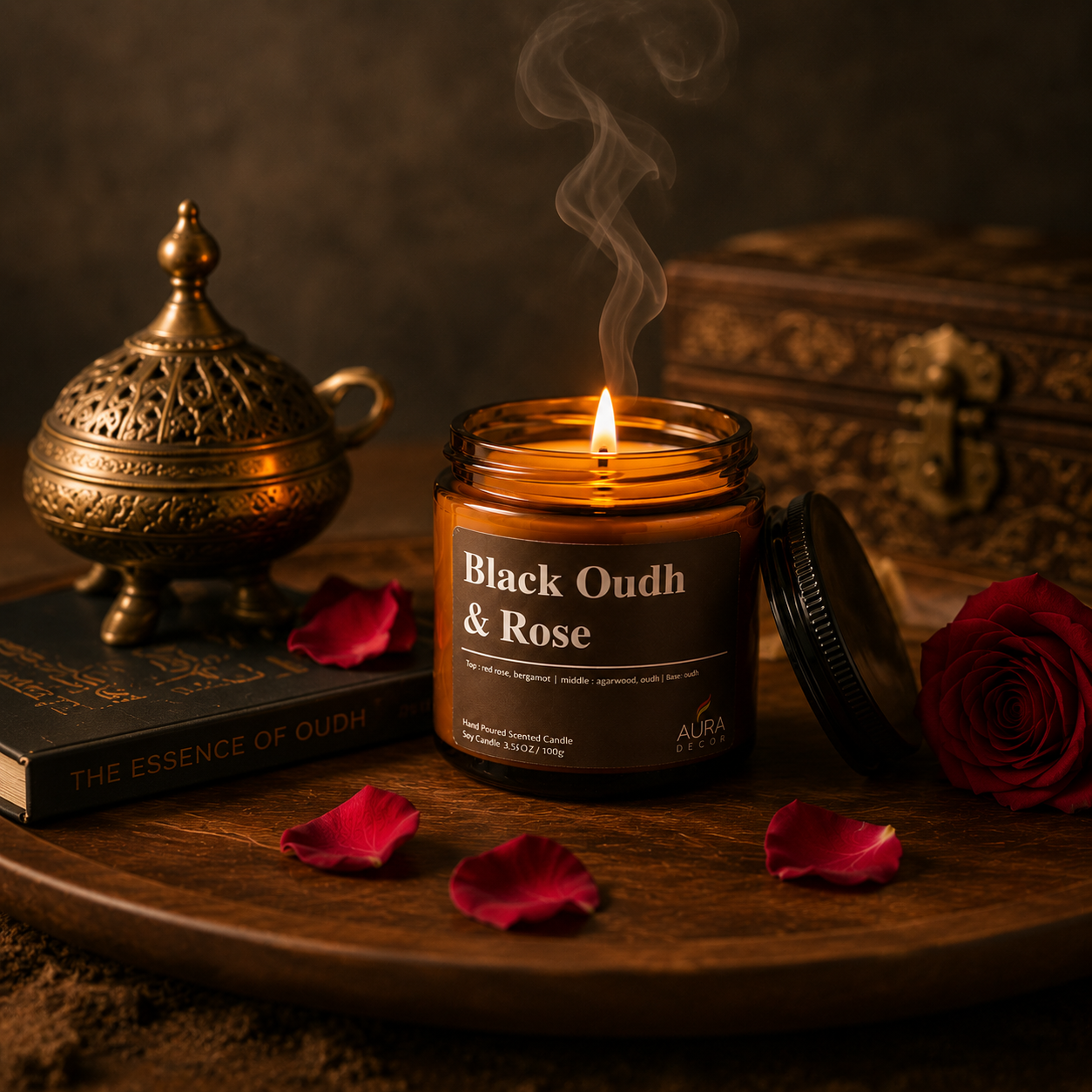 AuraDecor Amber Jar 100gm , Soya Wax Jar Candle , Premium Fragrances