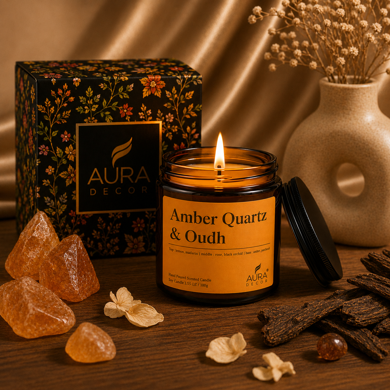 AuraDecor Amber Jar 100gm , Soya Wax Jar Candle , Premium Fragrances