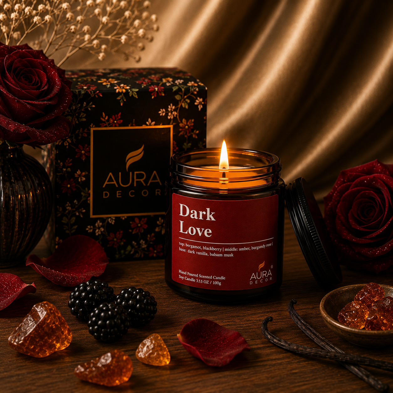 AuraDecor Amber Jar 100gm , Soya Wax Jar Candle , Premium Fragrances