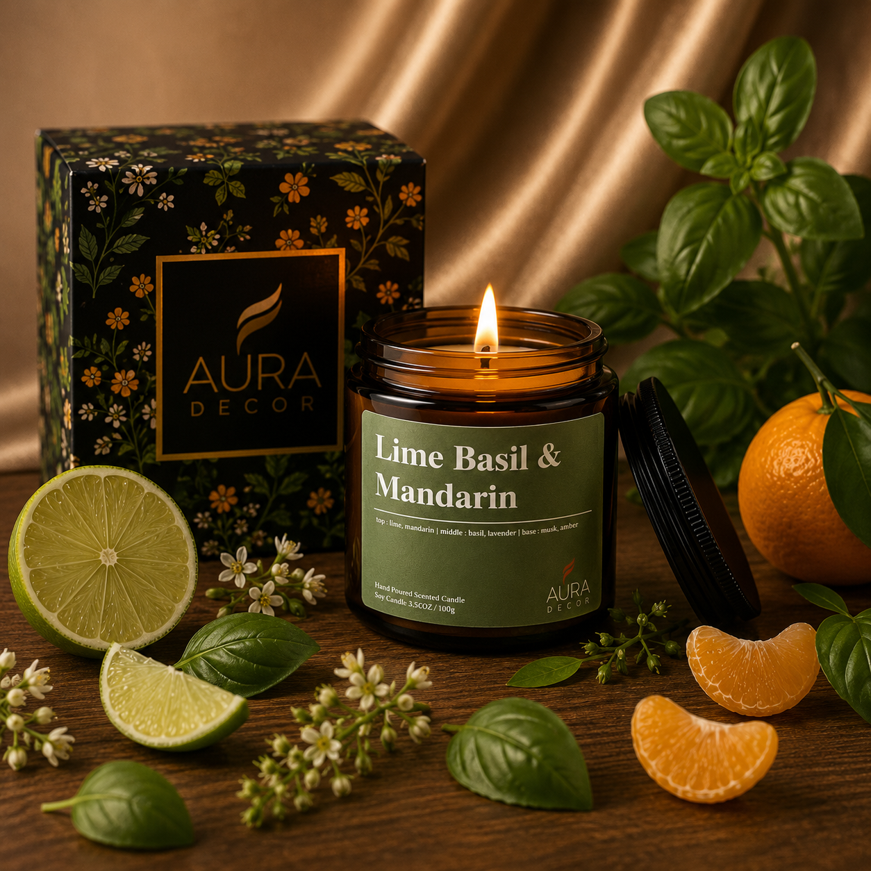 AuraDecor Amber Jar 100gm , Soya Wax Jar Candle , Premium Fragrances